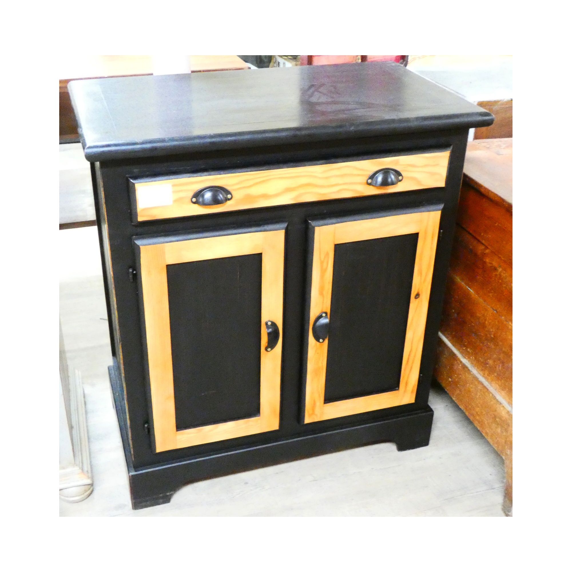 Small Cabinet 1 Drawer 2 Doors Black and Natural Shell Handles Small Cabinet 1 Drawer 2 Doors Black and Natural Shell Handles