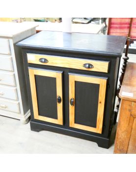 Small Cabinet 1 Drawer 2 Doors Black and Natural Shell Handles