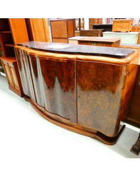 Art Deco 4-Door Sideboard with Black Marble Top and Key
