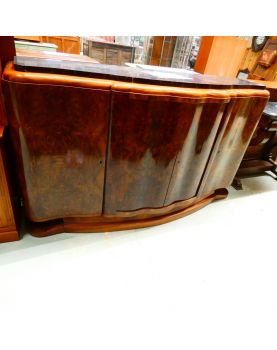 Art Deco 4-Door Sideboard with Black Marble Top and Key