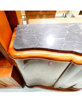 Art Deco 4-Door Sideboard with Black Marble Top and Key