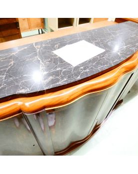 Art Deco 4-Door Sideboard with Black Marble Top and Key
