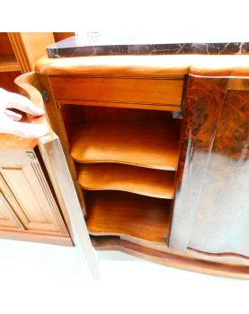 Art Deco 4-Door Sideboard with Black Marble Top and Key