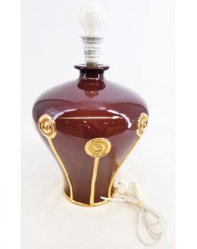 Pied de Lampe Céramique de Longwy Décor Marron avec Spirales 1980