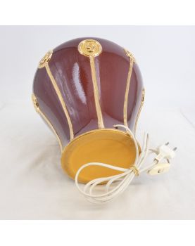 Pied de Lampe Céramique de Longwy Décor Marron avec Spirales 1980