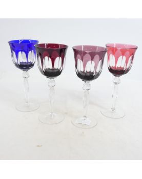 Set of 4 Colored Crystalline Stemmed Glasses