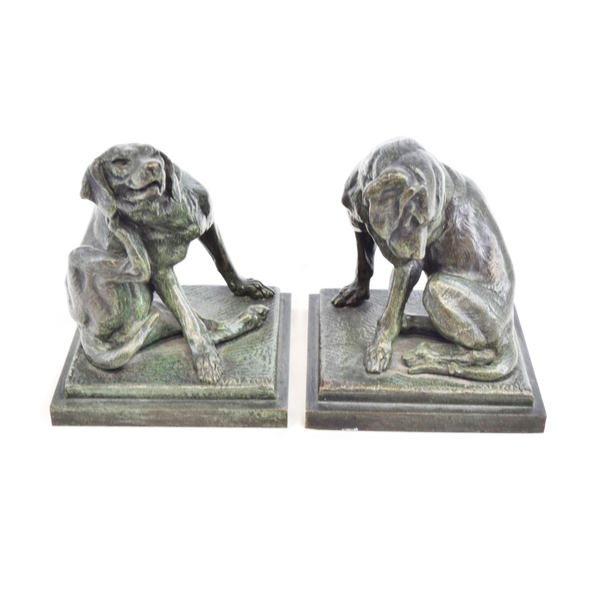 Pair of Small Bronze Dog Figures Signed C.VALTON Pair of Small Bronze Dog Figures Signed C.VALTON