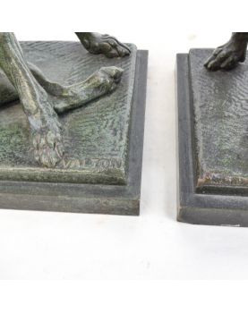 Pair of Small Bronze Dog Figures Signed C.VALTON