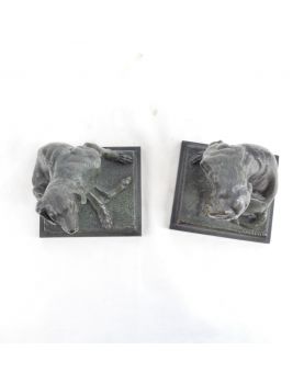 Pair of Small Bronze Dog Figures Signed C.VALTON