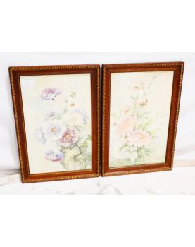Pair of Watercolors with Bouquets Signed BRUERE