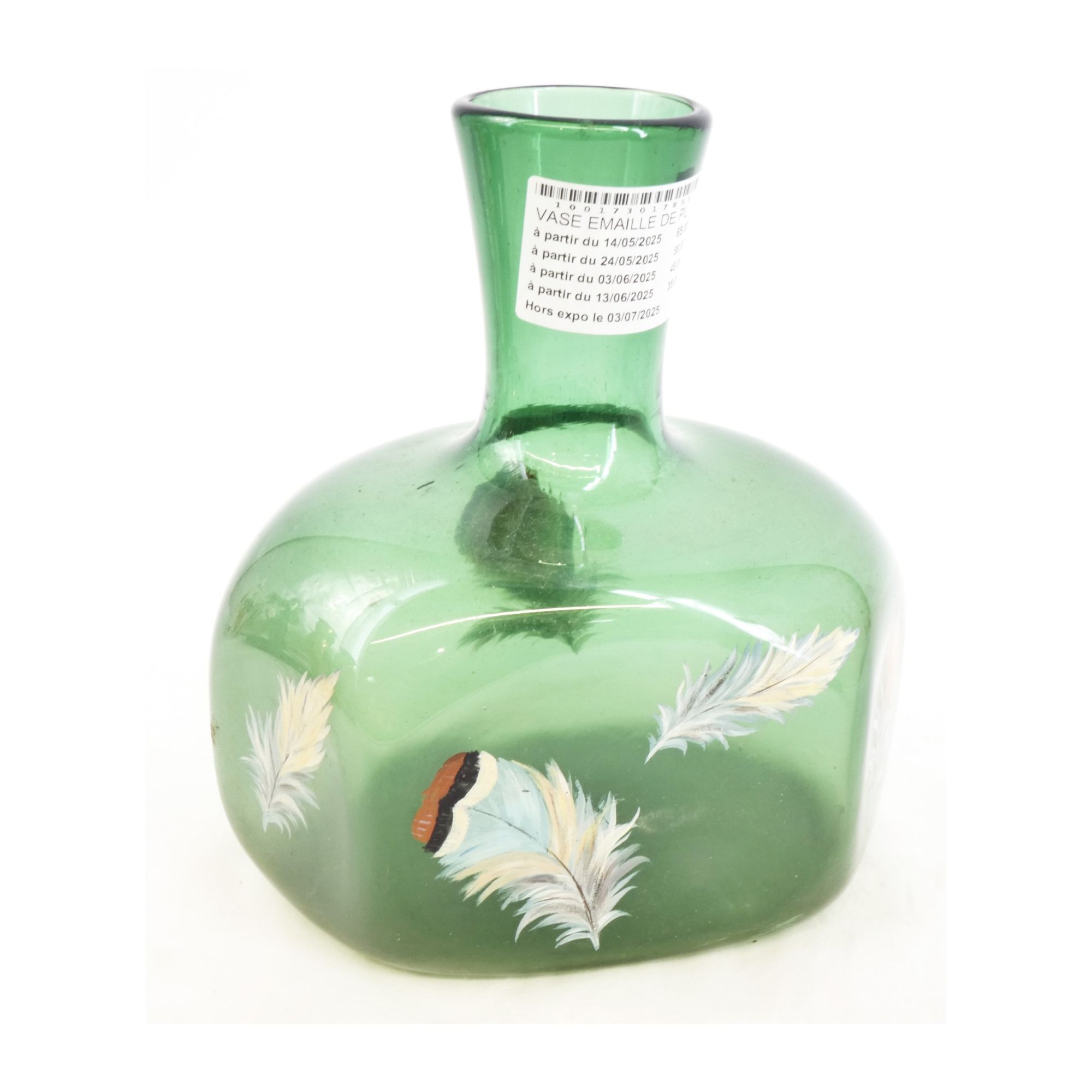 Vase en Verre Émaillé de Plume Artiste de Paris Vase en Verre Émaillé de Plume Artiste de Paris