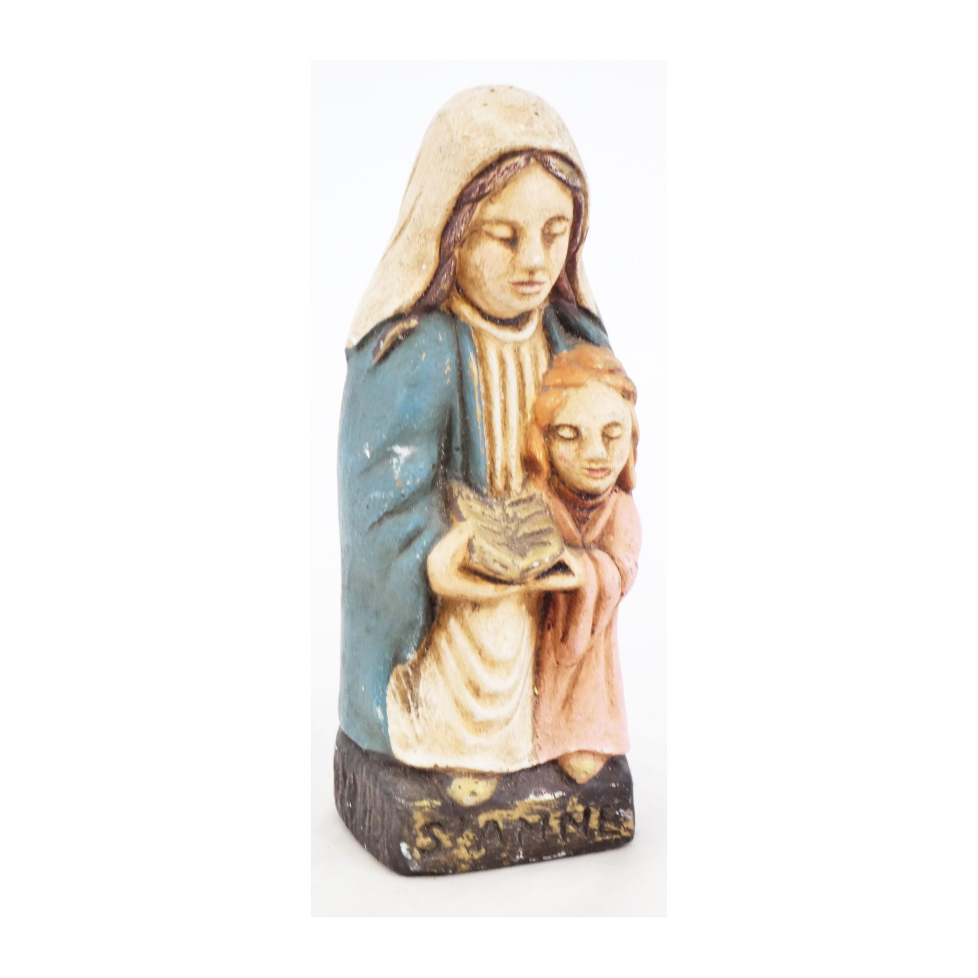 Petit Sujet Vierge à l’Enfant en Pierre Polychrome Petit Sujet Vierge à l’Enfant en Pierre Polychrome