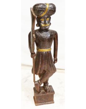 Statue de Guerrier Ethnique en Bois et Laiton
