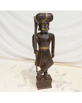 Ethnic Warrior Statue in Wood and Brass
