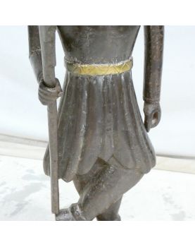 Statue de Guerrier Ethnique en Bois et Laiton