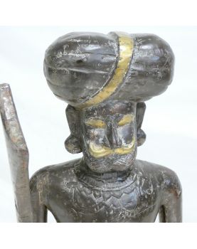 Statue de Guerrier Ethnique en Bois et Laiton