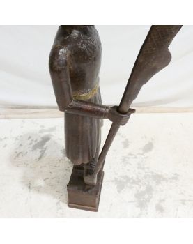 Statue de Guerrier Ethnique en Bois et Laiton