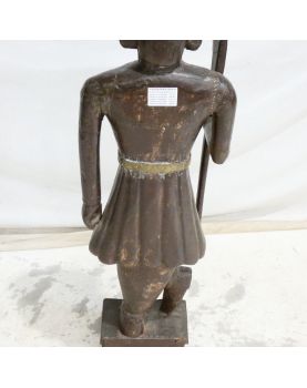 Statue de Guerrier Ethnique en Bois et Laiton