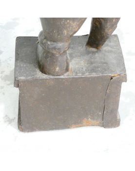 Statue de Guerrier Ethnique en Bois et Laiton