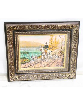 Huile sur Panneau Décor Chasse et Pêche Signé DEVECCHI