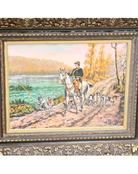Huile sur Panneau Décor Chasse et Pêche Signé DEVECCHI