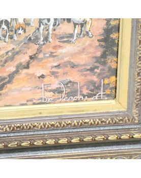 Huile sur Panneau Décor Chasse et Pêche Signé DEVECCHI