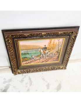 Huile sur Panneau Décor Chasse et Pêche Signé DEVECCHI