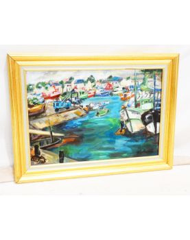 Huile sur Toile Bateaux à Quai Signé Pierre GAILLARDOT