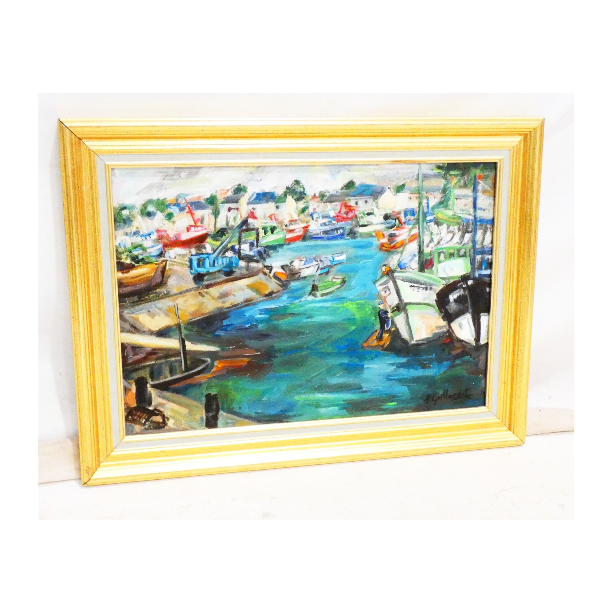 Huile sur Toile Bateaux à Quai Signé Pierre GAILLARDOT Huile sur Toile Bateaux à Quai Signé Pierre GAILLARDOT