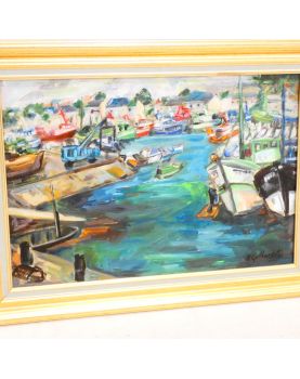 Huile sur Toile Bateaux à Quai Signé Pierre GAILLARDOT