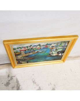 Huile sur Toile Bateaux à Quai Signé Pierre GAILLARDOT