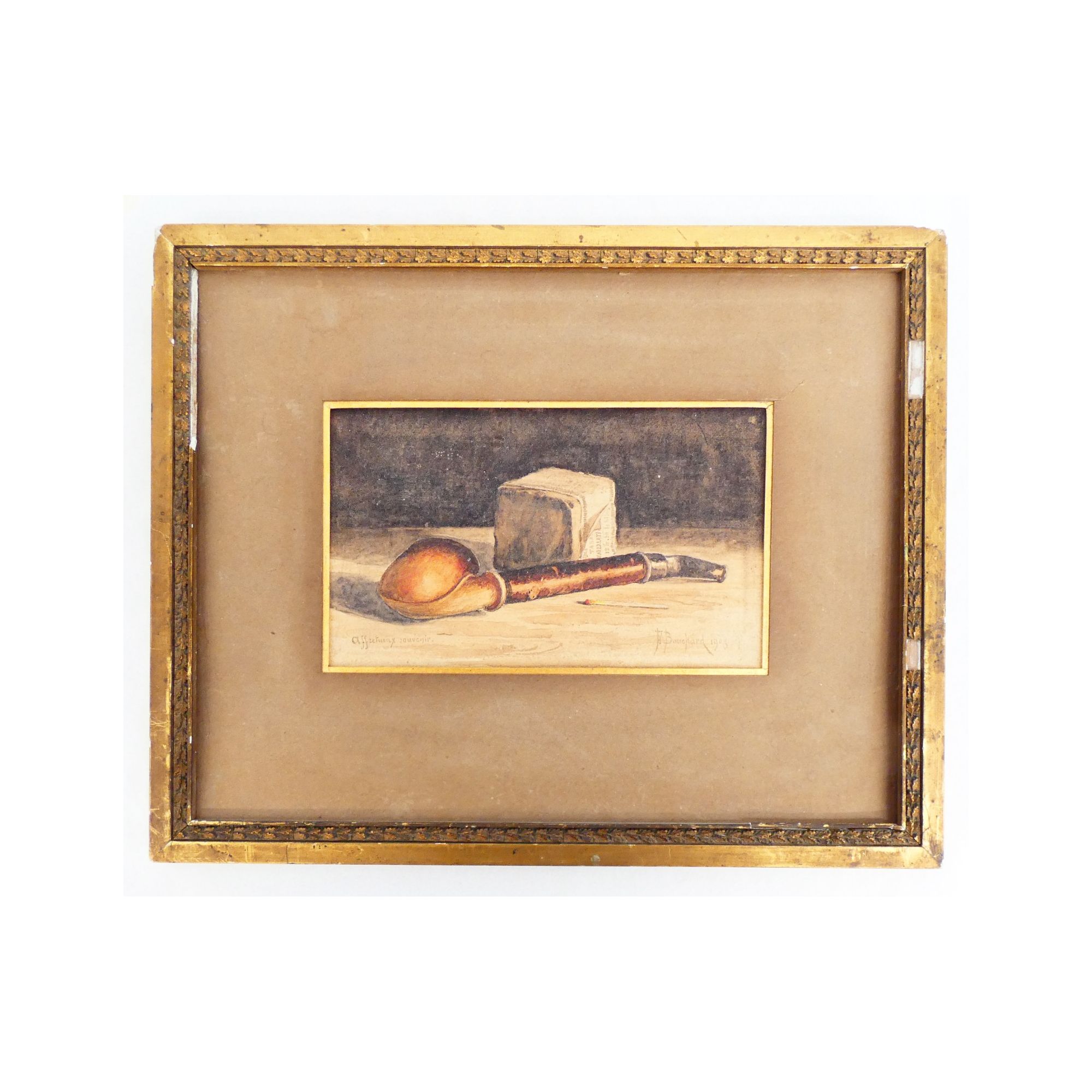 Aquarelle à la Pipe Signée F.BAUCHARD 1908 Aquarelle à la Pipe Signée F.BAUCHARD 1908