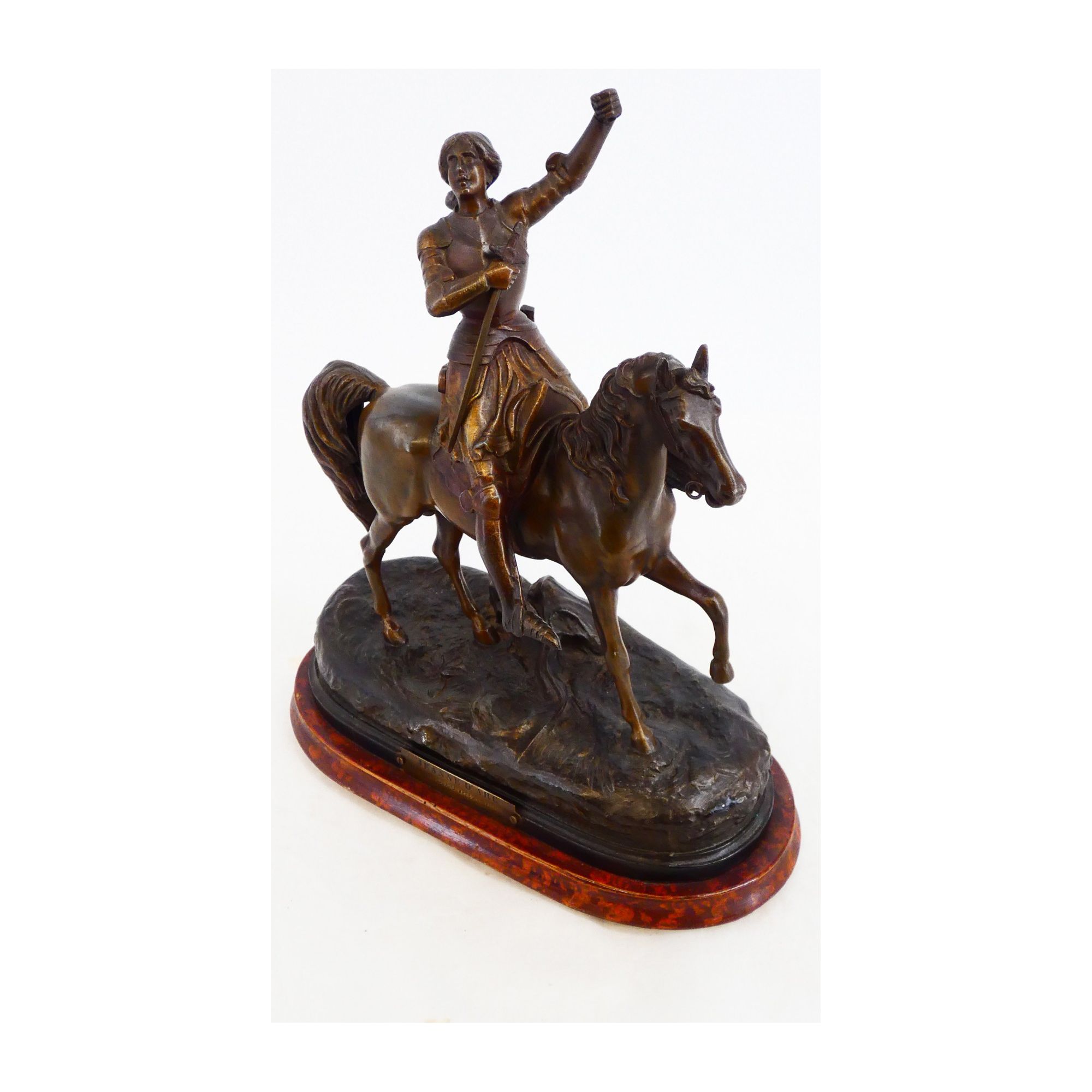 Sujet Jeanne d'Arc en Régule Patiné en Bronze sur Socle en Bois Sujet Jeanne d'Arc en Régule Patiné en Bronze sur Socle en Bois