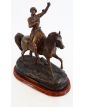 Sujet Jeanne d'Arc en Régule Patiné en Bronze sur Socle en Bois
