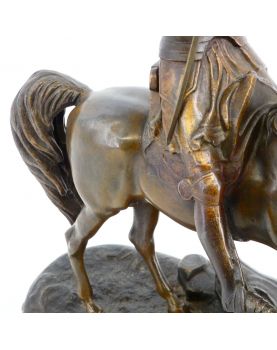 Sujet Jeanne d'Arc en Régule Patiné en Bronze sur Socle en Bois