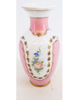 Vase en Opaline Décor Floral Blanc et Rose
