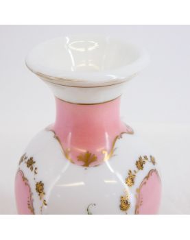 Opaline Vase with White and Pink Floral Decor