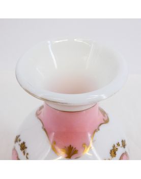 Opaline Vase with White and Pink Floral Decor
