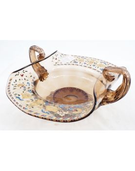 Coupe Émaillée 2 Anses 1900 en Verre Fumé