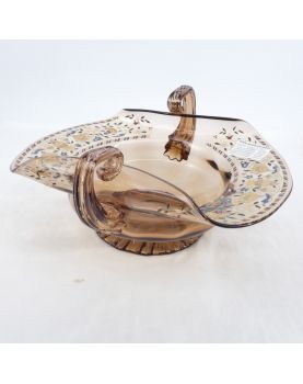 1900 Enameled Cup with 2 Handles in Smoked Glass