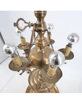 Grande Lampe à Huile en Bronze Électrifiée