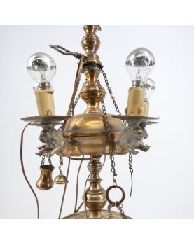 Grande Lampe à Huile en Bronze Électrifiée