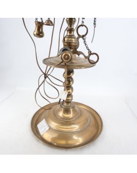 Grande Lampe à Huile en Bronze Électrifiée