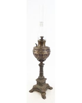 Grande Lampe à Pétrole en Laiton Argenté