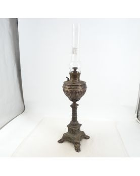 Large Silver-Plated Brass Kerosene Lamp
