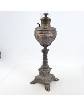 Grande Lampe à Pétrole en Laiton Argenté