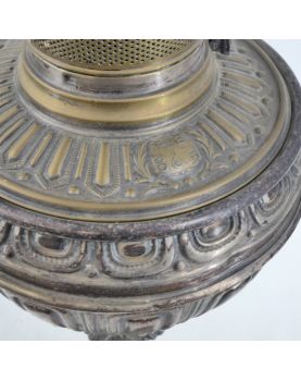 Grande Lampe à Pétrole en Laiton Argenté