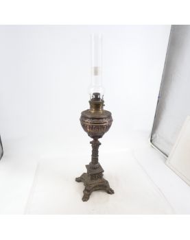 Grande Lampe à Pétrole en Laiton Argenté