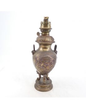 Bronze Oil Lamp Asian Decor Without Glass