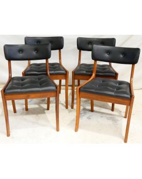Série de 4 Chaises Assise en Skaï Noir Capitonnée Danoise